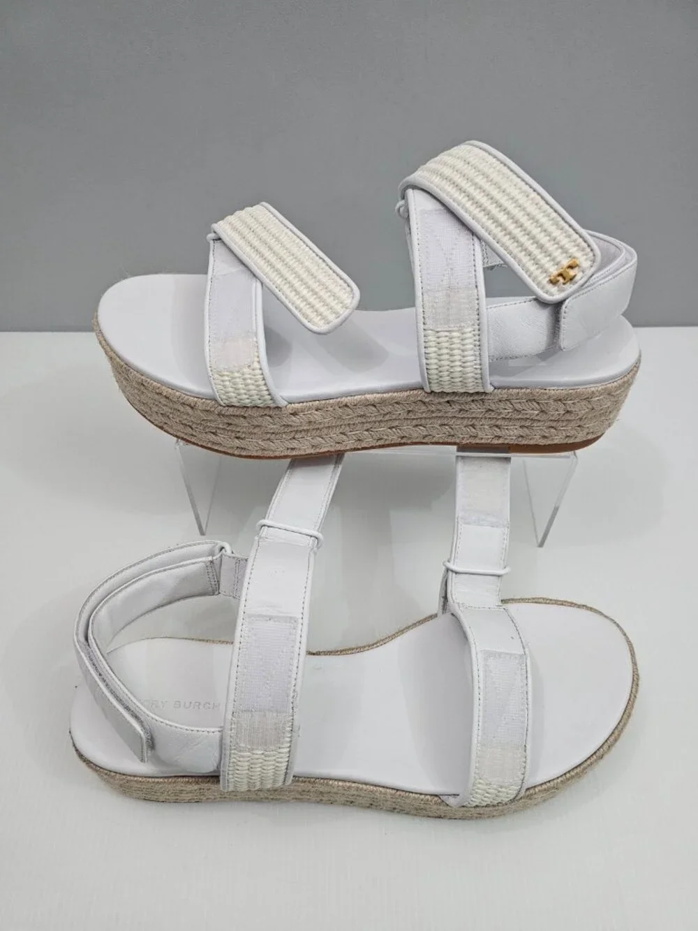 Tory Burch Diego Raffia Sport Espadrille Sandal Womens 11 White Leather Platform